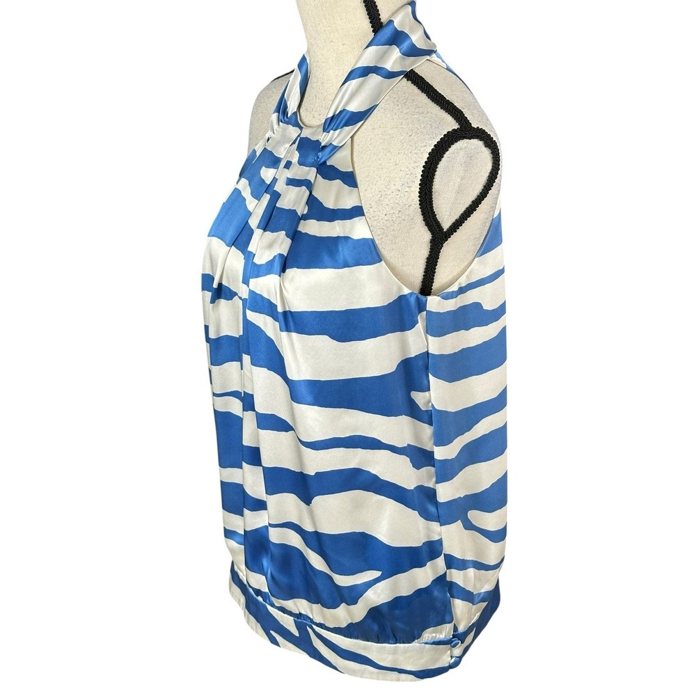 NEW! INC 100% Silk Halter Top/Blouse- Blue/White Tiger/Zebra Stripe‎ 6 NWT - Picture 3 of 14